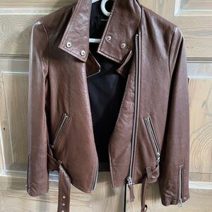 Brown Mackage Leather Moto Jacket EUC